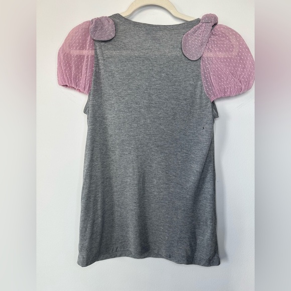 RED Valentino Gray Tee with Pink Puffed Sleeve Bows - Picture 11 of 14